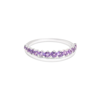 Gempro 925 Sterling Silver Round Graduated Amethyst Ring For Her, (Silver, US 6)