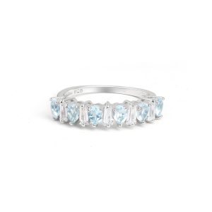 Gempro 925 Sterling Silver Premium Round Sky Blue Topaz Ring For Her, (Silver, US 7)