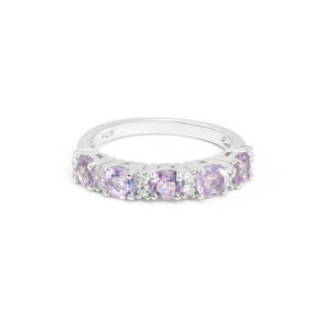 Gempro 925 Sterling Silver Premium Round Amethyst Ring For Her, (Silver, US 7)