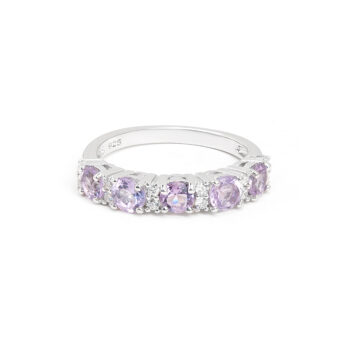 Gempro 925 Sterling Silver Premium Round Amethyst Ring For Her, (Silver, US 6)