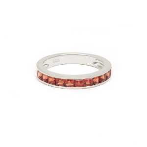 Gempro 925 Sterling Silver Square Garnet Ring For Her, (Silver, US 7)