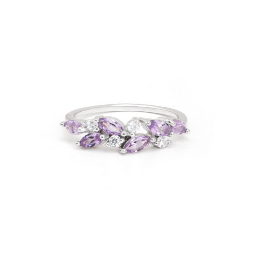 Gempro 925 Sterling Silver Marquise Amethyst Ring For Her, (Silver, US 6) - Image 2