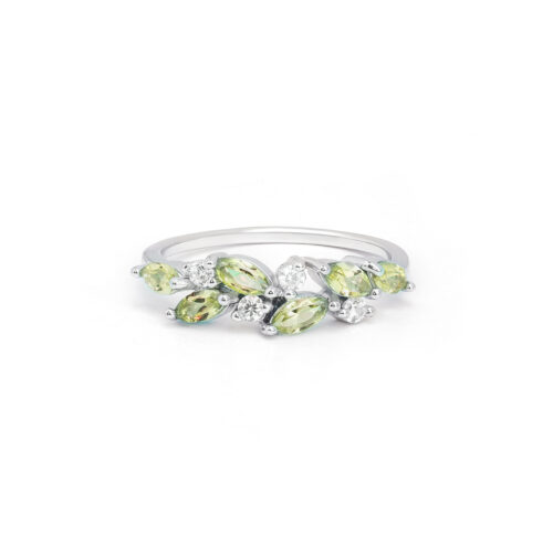 Gempro 925 Sterling Silver Marquise Peridot Ring For Her, (Silver, US 7)