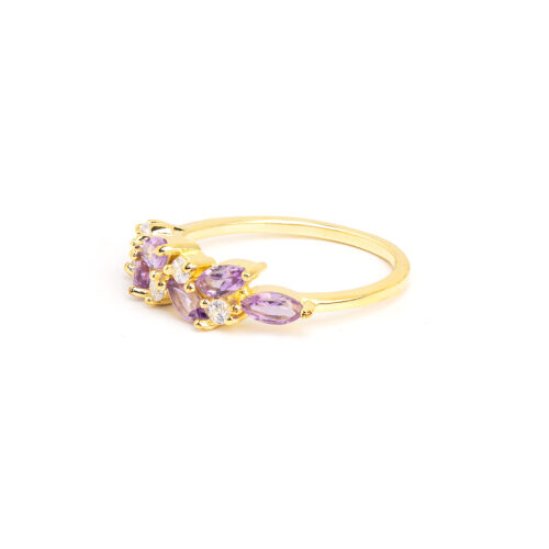 Gempro 925 Sterling Silver Marquise Amethyst Ring For Her, (Gold, US 7) - Image 2