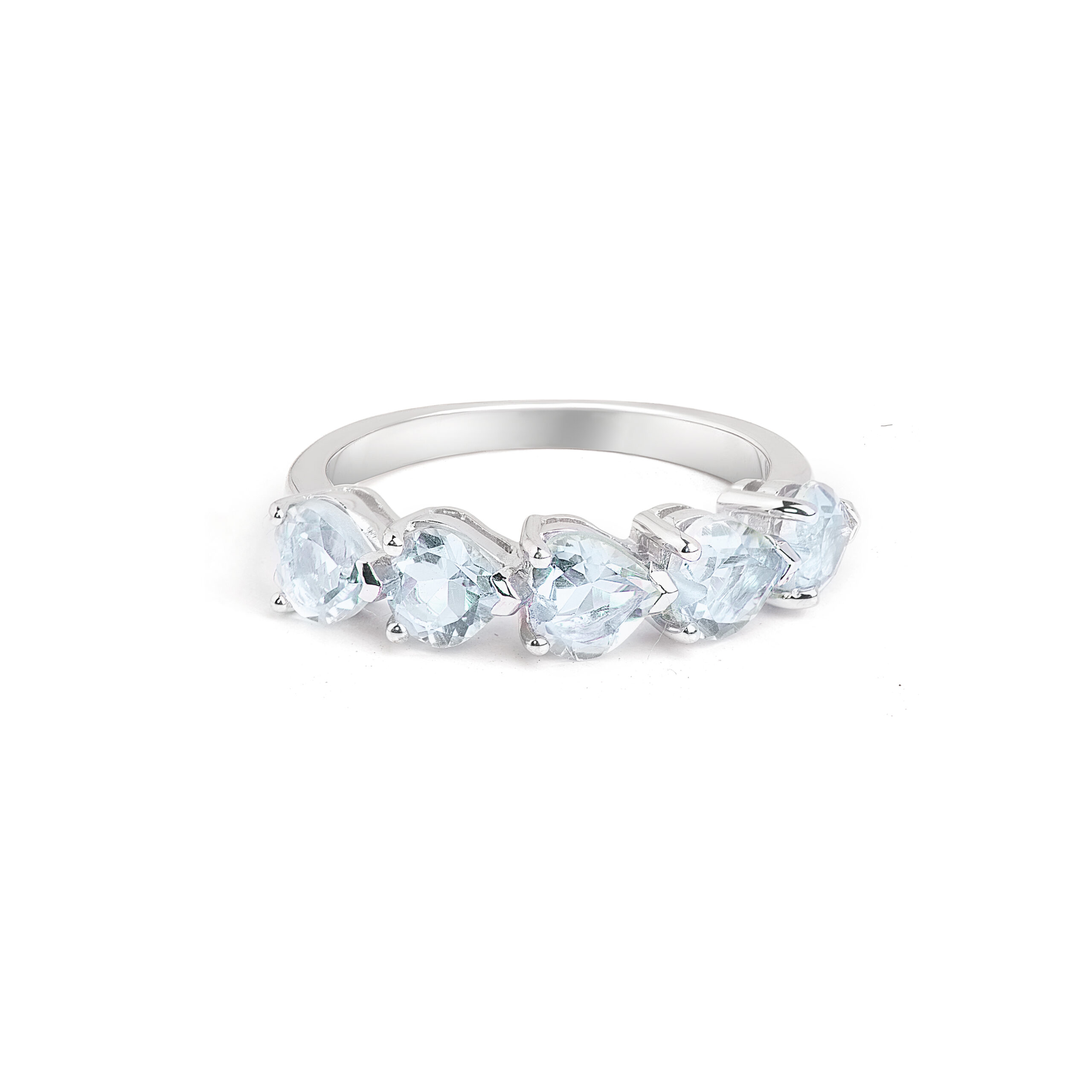 Gempro 925 Sterling Silver Heart Sky Blue Topaz Ring For Her, (Silver, US 6)