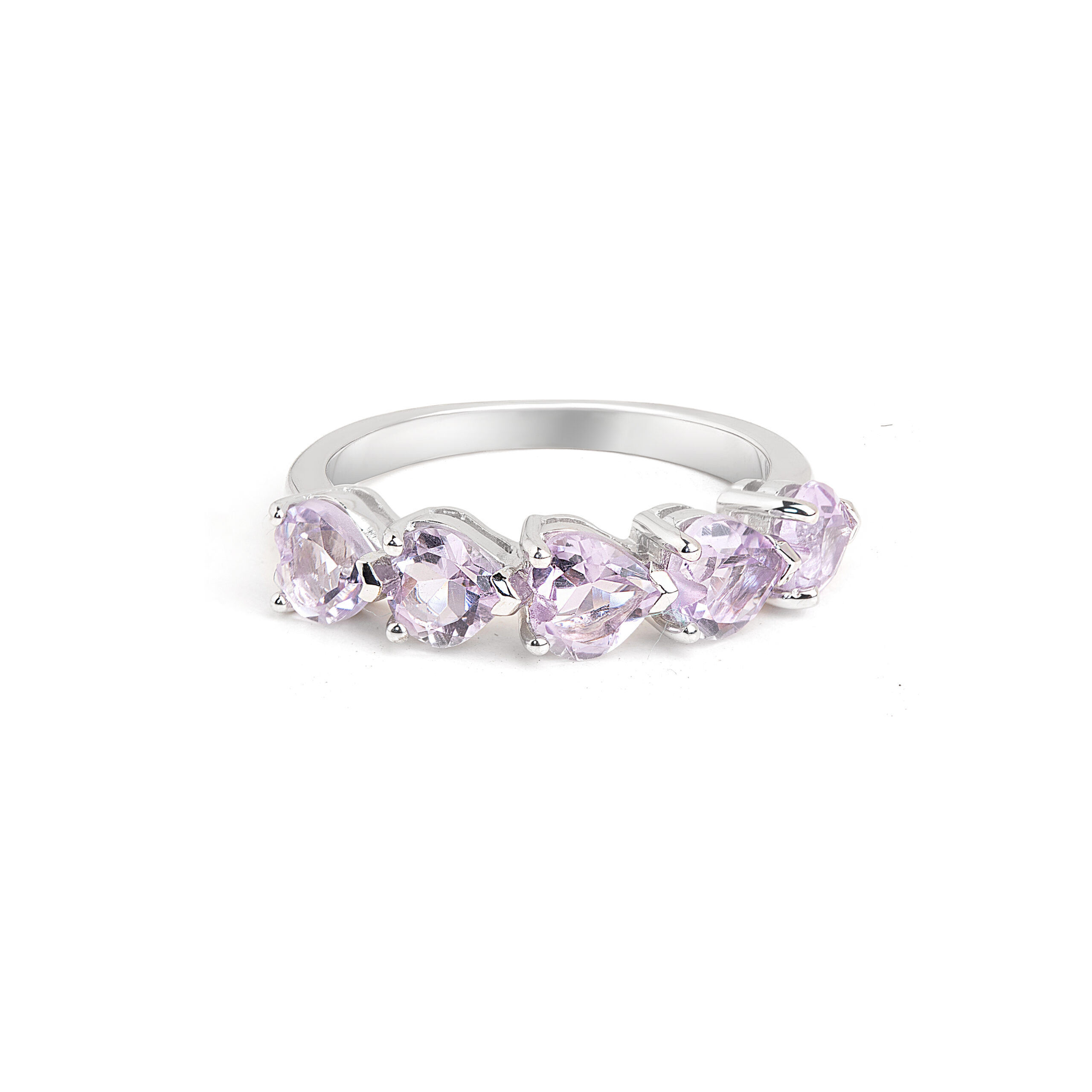 Gempro 925 Sterling Silver Heart Amethyst Ring For Her, (Silver, US 6)