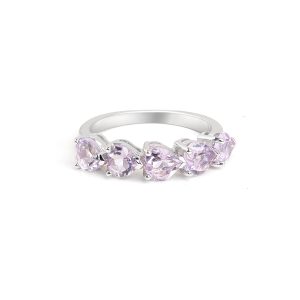 Gempro 925 Sterling Silver Heart Amethyst Ring For Her, (Silver, US 7)