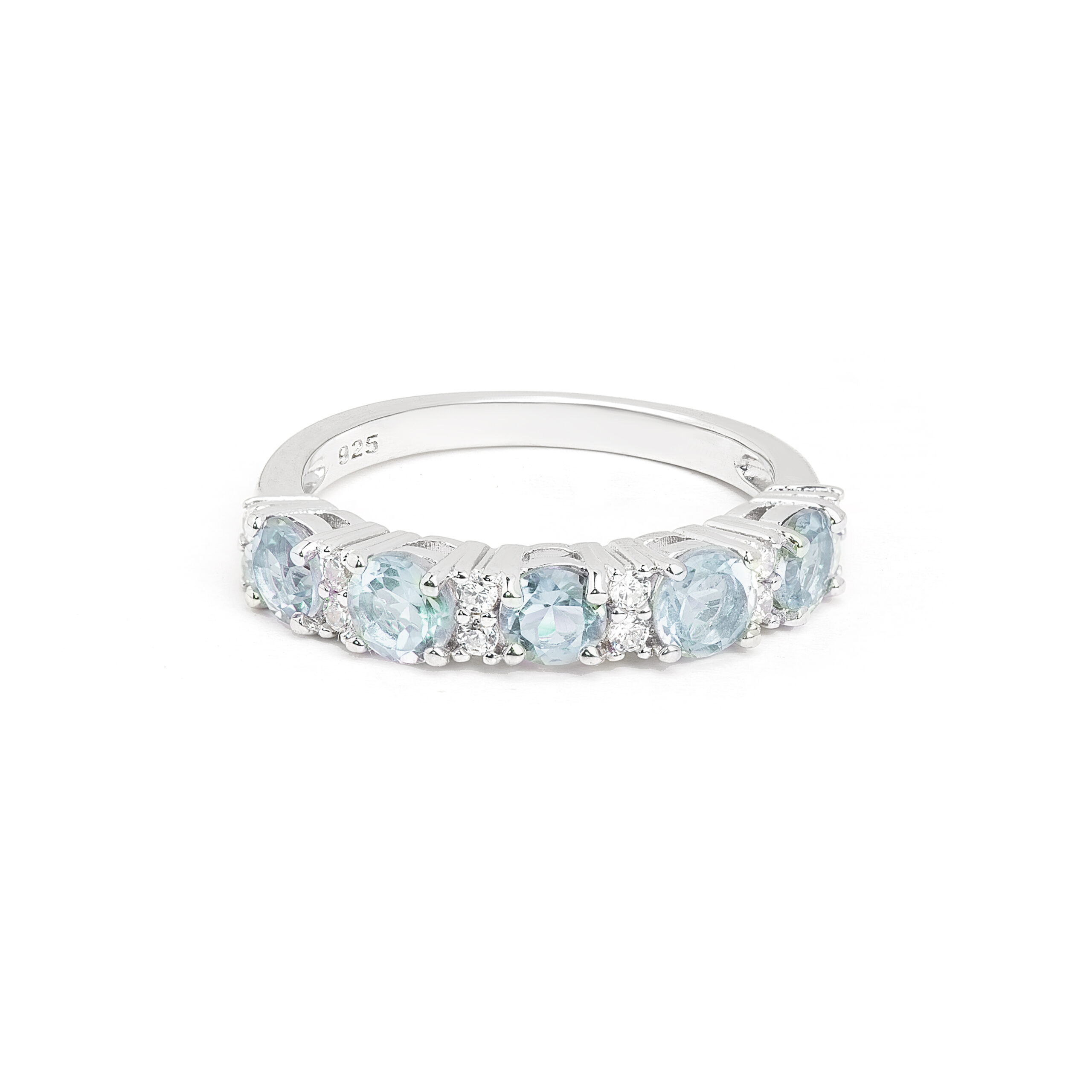 Gempro 925 Sterling Silver Pear Sky Blue Topaz Ring For Her, (Silver, US 6)