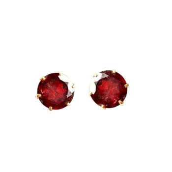 Gempro 925 Sterling Silver Certified Garnet Gemstone Gold Plated Stud Earrings for Women (Red)