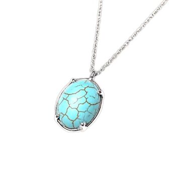 Gempro 925 Sterling Silver Natural Turquoise Pendant Oval Shape for men & women