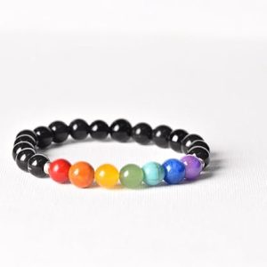 Gempro Black Onyx 7 Chakra Natural Stone Bracelet for Unisex