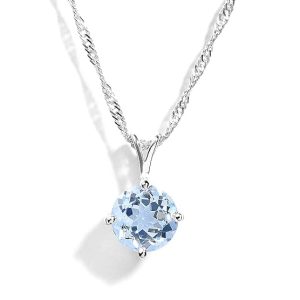 Gempro 925 Sterling Silver Certified Blue Topaz Chain Pendant for Women, Carat 2