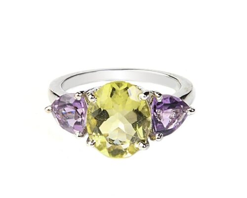Gempro 925 Sterling Silver Natural Lemon Topaz & Amethyst Ring for Women (Size US 6) - Image 3