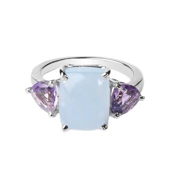 Gempro 925 Sterling Silver Aquamarine & Amethyst Ring for Women (Size US 6)
