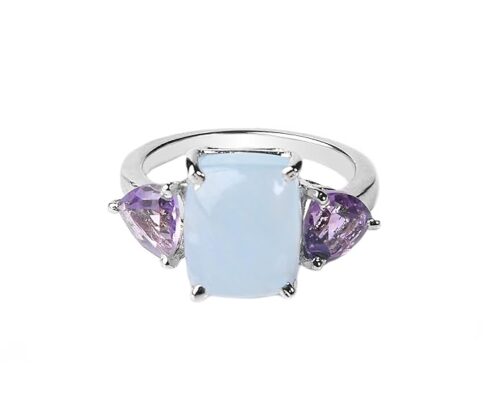 Gempro 925 Sterling Silver Aquamarine & Amethyst Ring for Women (Size US 6)
