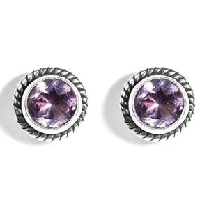 Gempro 925 Sterling Silver Certified Faceted Amethyst Oxidized Stud Earrings for Women