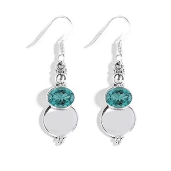 Gempro 925 Sterling Silver Certified Blue Topaz Oval Drop Earrings for Women