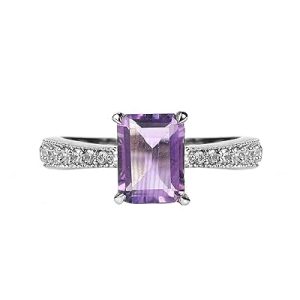 Gempro 925 Sterling Silver Amethyst Emerald Cut Ring for Women (Size 14)
