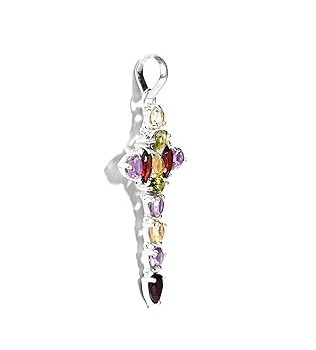 Gempro 925 Sterling Silver Certified Multi Gemstones Stylized Holy Cross Pendant (Unisex)