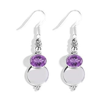 Gempro 925 Sterling Silver Certified Amethyst Oval Drop Earrings for Women