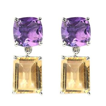 Gempro 925 Sterling Silver Amethyst & Citrine Dangler Earrings for Women, 6.50 Carats