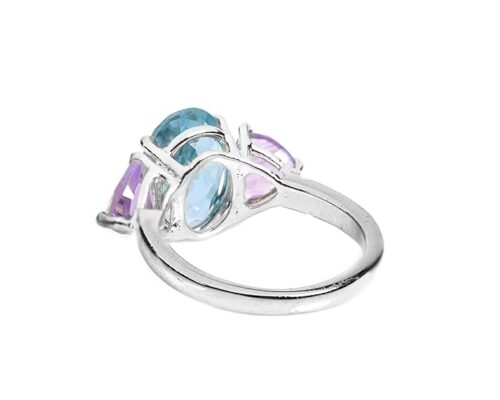 Gempro 925 Sterling Silver Natural Blue Topaz and Amethyst Ring for Women (Size 12) - Image 3