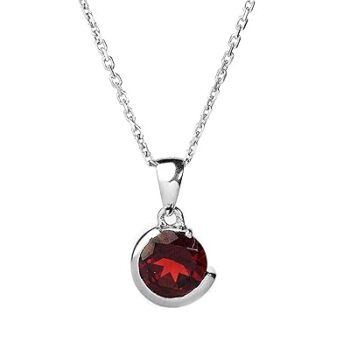 Gempro 925 Sterling Silver Certified Garnet Round Semi Bezel Pendant for Women