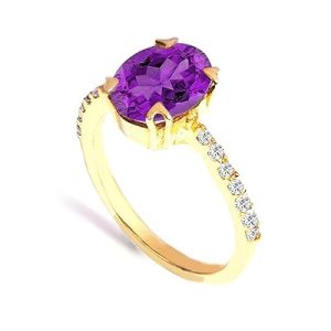 Gempro 925 Sterling Silver Certified Amethyst Oval Shaped Gold Plated Ring for Women