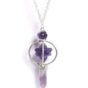 Gempro Certified Natural Amethyst Gemstone Point Chain Pendant Necklace for Women, Purple