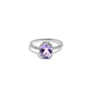 Gempro 925 Sterling Silver Certified Amethyst Silver Platting Ring for Women