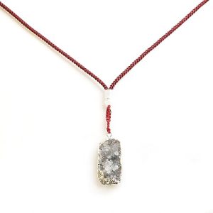 Gempro Gemstone White Druzy Mini Crescent Pendant with Cord Necklace