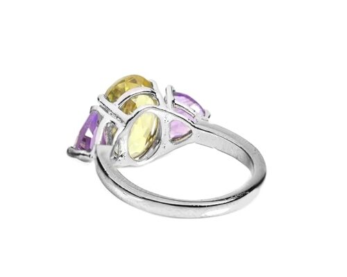 Gempro 925 Sterling Silver Natural Lemon Topaz & Amethyst Ring for Women (Size US 6) - Image 2