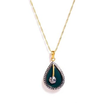 Gempro Genuine Green Druzy Gemstone Gold Chain Pendant for Women
