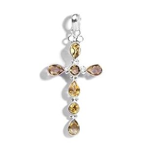 Gempro 925 Sterling Silver Certified Citrine Holy Cross Pendant for Women