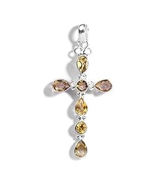 Gempro 925 Sterling Silver Certified Citrine Holy Cross Pendant for Women