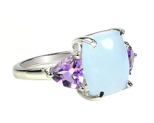 Gempro 925 Sterling Silver Aquamarine & Amethyst Ring for Women (Size US 6) - Image 3