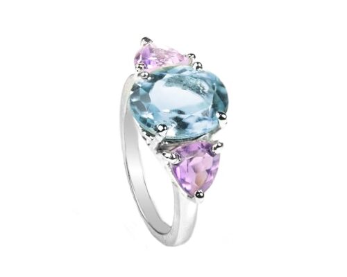 Gempro 925 Sterling Silver Natural Blue Topaz and Amethyst Ring for Women (Size 12) - Image 4