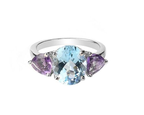 Gempro 925 Sterling Silver Natural Blue Topaz and Amethyst Ring for Women (Size 12) - Image 2