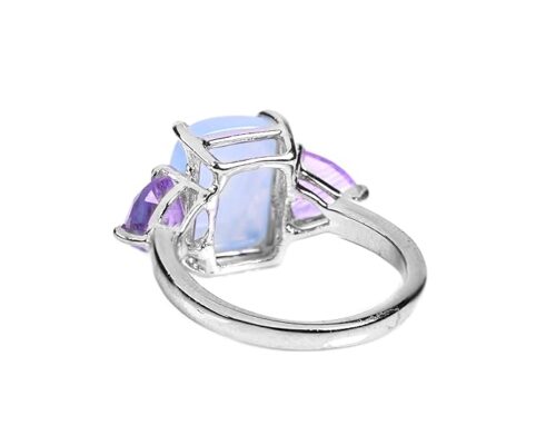 Gempro 925 Sterling Silver Aquamarine & Amethyst Ring for Women (Size US 6) - Image 5