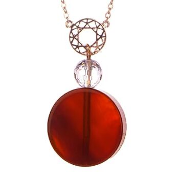Gempro Women's Genuine Agate Gemstone Crystal Brass Plated Good Luck Pendant Necklace (Rose, Gold, Red)