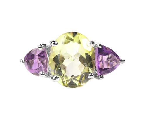 Gempro 925 Sterling Silver Natural Lemon Topaz & Amethyst Ring for Women (Size US 6)