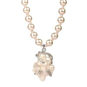 Gempro Brass Genuine Pearls Long Pendant Necklace for Women ( Off-White )
