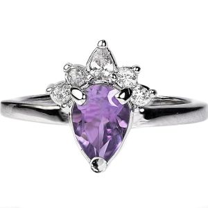 Gempro 925 Sterling Silver Amethyst Pear Cut Ring for Women