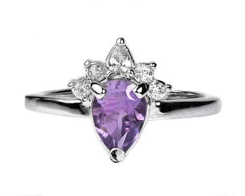 Gempro 925 Sterling Silver Amethyst Pear Cut Ring for Women - Image 4