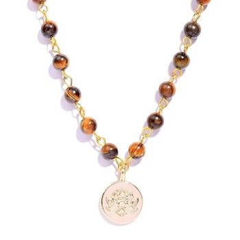 Gempro Tiger's Eye Gold Plated Lotus Pendant Long Necklace Unisex