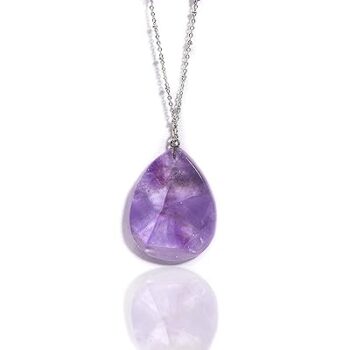 Gempro Genuine Faceted Amethyst Gemstone Silver Chain Pendant Necklace for Women, Purple