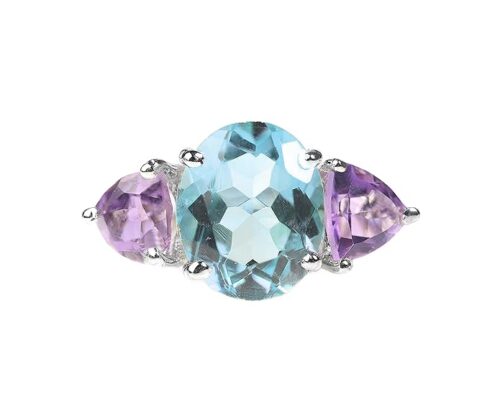Gempro 925 Sterling Silver Natural Blue Topaz and Amethyst Ring for Women (Size 12)
