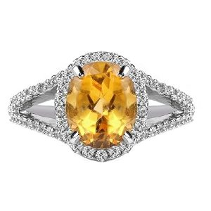 Gempro 925 Sterling Silver Citrine Split & Shank Ring for Women (Size 12)