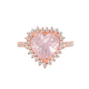 Gempro 925 Sterling Silver Certified Rose Quartz Valentine's Heart Ring for Women