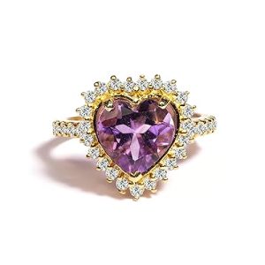 Gempro 925 Sterling Silver Amethyst Valentine's Heart Ring for Women
